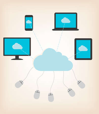 Flat design concept of cloud computing concept with computer devices. Vector illustratioのイラスト素材