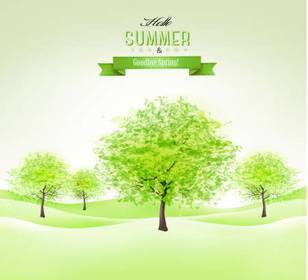 Summer background with green trees. Vector. のイラスト素材