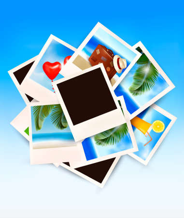 Travel background with vacation photos. Vector. のイラスト素材
