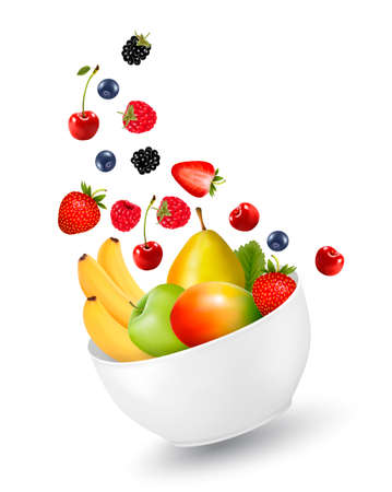 Bowl of healthy fruit. Concept of diet. Vector illustration.のイラスト素材