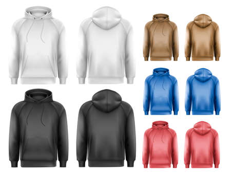 Set of black and white and colorful male hoodies with sample text space. Vectorのイラスト素材
