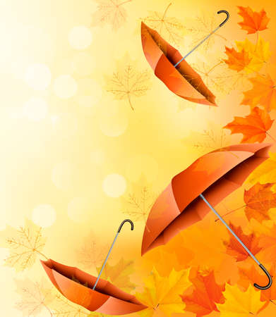 Autumn background with autumn leaves and orange umbrellas. Vector.のイラスト素材