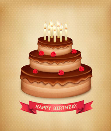 Background with birthday chocolate cake. Vector.のイラスト素材