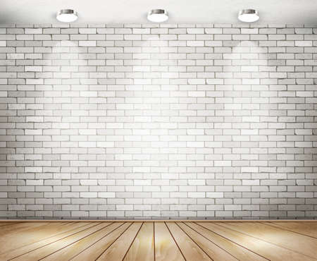 White brick room with spotlights. Vector.のイラスト素材