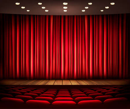 Cinema or theater scene with a curtain. Vector.のイラスト素材