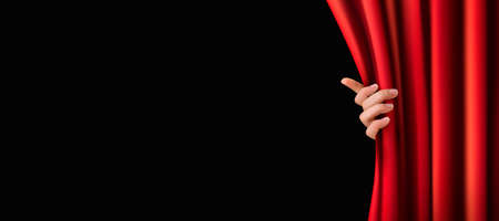 Background with red velvet curtain and a wooden floor.のイラスト素材