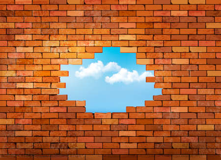 Vintage brick wall background with hole. Vectorのイラスト素材