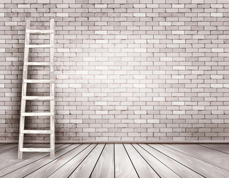 Old white brick wall background with wooden ladder. Vectorのイラスト素材