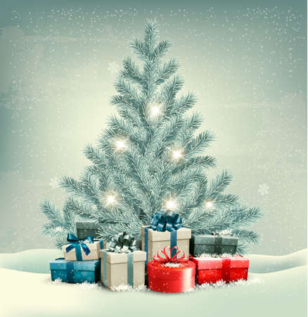 Christmas tree with presents background. Vector.のイラスト素材