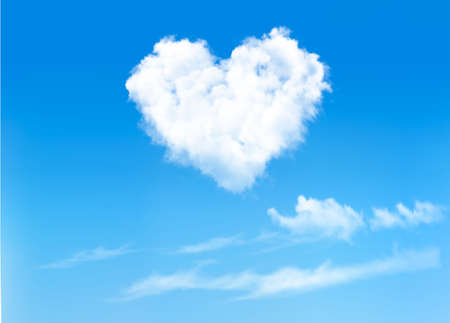 Blue sky with hearts shape clouds. Valentine's holiday background. Vectorのイラスト素材