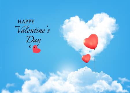Valentine background with heart clouds and balloons. Vector.のイラスト素材
