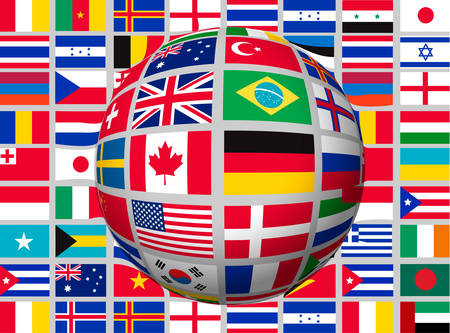 Globe on a background with flags of the world. Vector.のイラスト素材