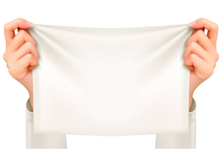 Hands holding a piece of cloth - banner. Vector.のイラスト素材