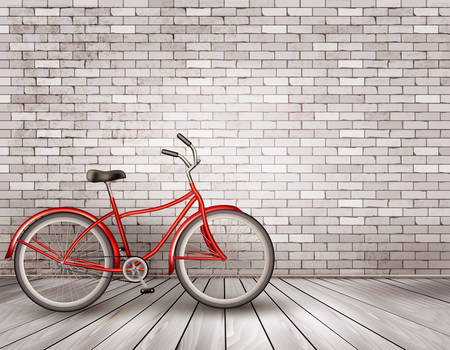 Bicycle in front of a grey brick wall. Vector.のイラスト素材