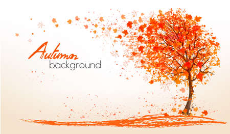 Autumn background with a tree and golden leaves. のイラスト素材