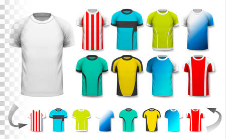 Collection of various soccer jerseys. The T-shirt is transparent and can be used as a template with your own design. Vector.のイラスト素材