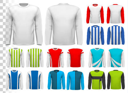 Collection of various male long sleeved shirts. Design template. The shirt is transparent and can be used as a template with your own design. Vector.のイラスト素材