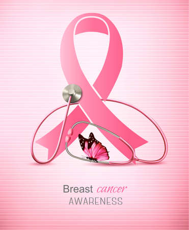 Breast cancer awareness ribbon on a pink background. のイラスト素材