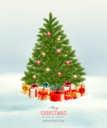 Christmas tree with presents background. Vectorのイラスト素材