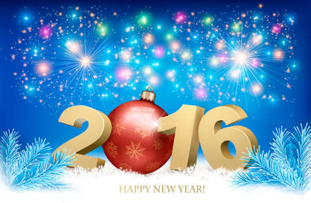 New Year background with a 2016 and a bauble. Vector.