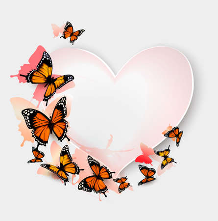 Greeting card with colorful butterflies and heart. Valentine\'s day.のイラスト素材