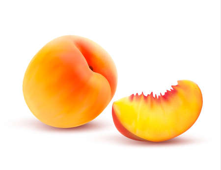 Peach And Slice. Vector illustrationのイラスト素材