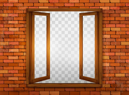 Wooden window on the windowsill. Vector.のイラスト素材