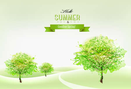 Beautiful green summer nature background. Vector.のイラスト素材