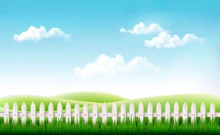 White fence in nature summer background. Vector.のイラスト素材