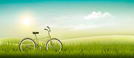 Summer meadow landscape with a bicycle. Vector.のイラスト素材