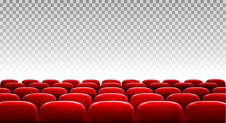 Rows of red cinema or theater seats in front of transparent background. Vectorのイラスト素材