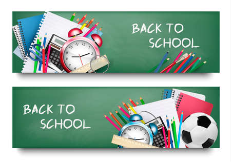 Back to school.Two banners with school  supplies. Vectorのイラスト素材
