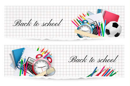 Back to school.Two banners with school  supplies. Vectorのイラスト素材