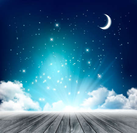 Beautiful magical night background with moon and stars. Vector.のイラスト素材