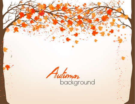 Autumn background with a tree and colorful leaves. Vector.のイラスト素材