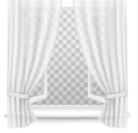 Open window with curtains on a transparent background. Vector.のイラスト素材