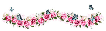 Natural vintage greeting frame with roses. Vector.のイラスト素材