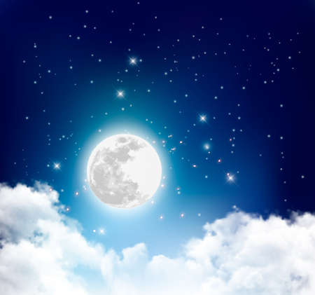 Night nature sky background with full moon, cloud and stars. Vector.のイラスト素材