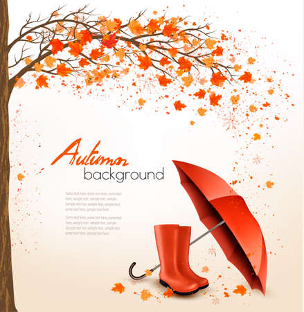 Autumn background with umbrella and rain boots. Vector.のイラスト素材