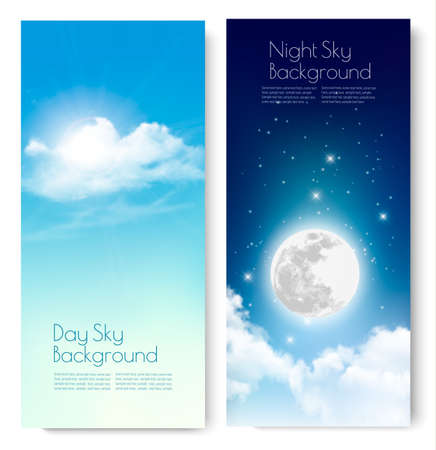 Two contrasting sky banners - Day and Night. Vector.のイラスト素材