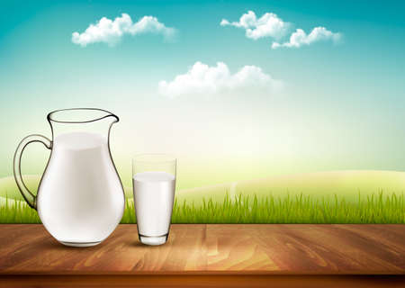 Vector Design Background With Milk In Jug And Glass.のイラスト素材