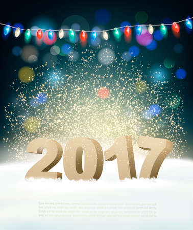 Holiday background with 2017 and garland. Vector.