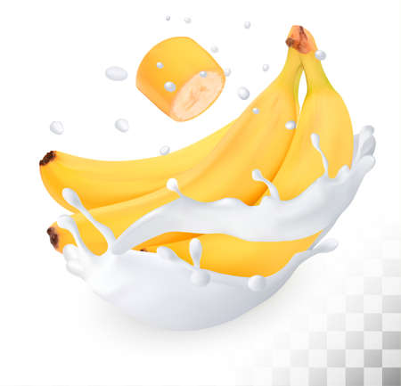 Yellow banana in a milk splash on a transparent background. Vector.のイラスト素材