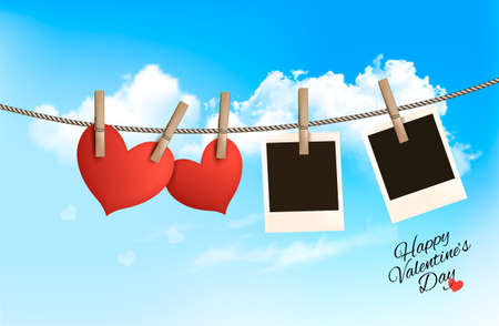 Background with two hearts and two photos. Valentine's day vector.のイラスト素材