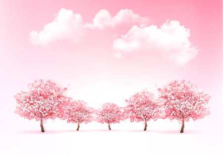 Beautiful spring nature background with trees. Vector.のイラスト素材