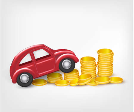 Red model car with gold coins. Vectorのイラスト素材