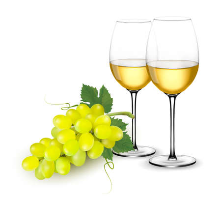 White wine glasses and grapes. Vectorのイラスト素材