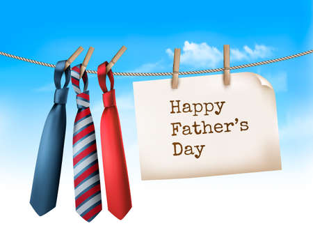 Happy Father's Day Background With A Three Ties On Rope. Vector illustrationのイラスト素材