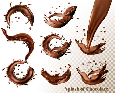 Big set of Splash of chocolate on transparent background. Vector setのイラスト素材