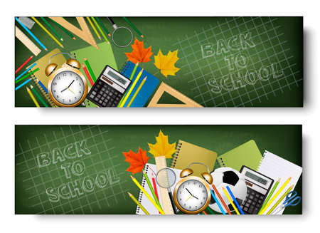 Back to School background With Supplies Tools and Chalkboard. Layered Vectorのイラスト素材